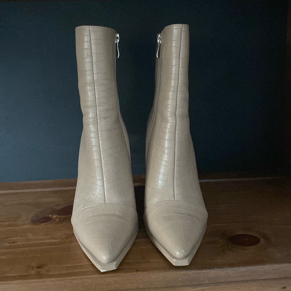 Nasty Gal Taupe Croc-Embossed Ankle Booties